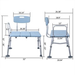 330 Lb. Height Adjustable Blue Bath & Shower Transfer Bench with Back &Side Arm