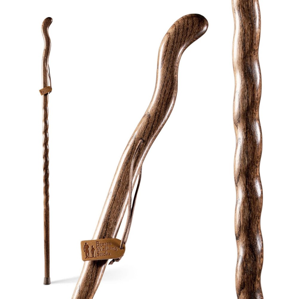 Walking Stick Handcrafted Wood Twisted Oak Ergonomic Handle Brown 48″