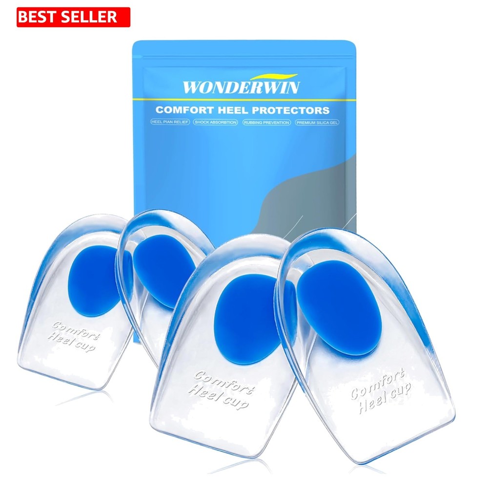 All-Day Comfort Gel Heel Cups for Achilles Tendonitis – 2 Pairs, Large Size