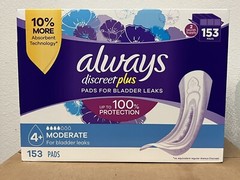 Always Discreet plus Incontinence Pads for Women, Moderate, 153 ct.