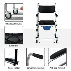 2-in-1 Aluminum Commode Shower Wheelchair Adjustable Height 38″-42″