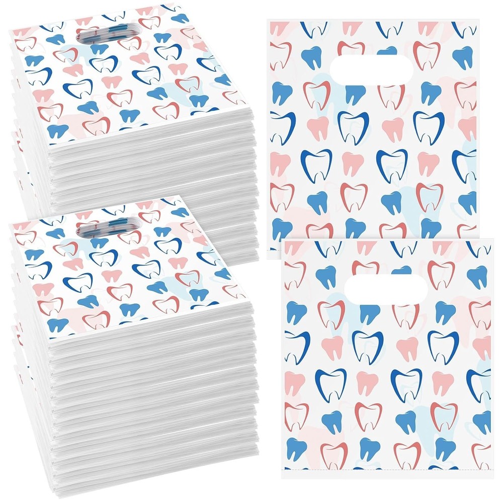 200 Pcs Tooth Patient Care Dental Bags 9 X 8 Inches Plastic Merchandise Bags