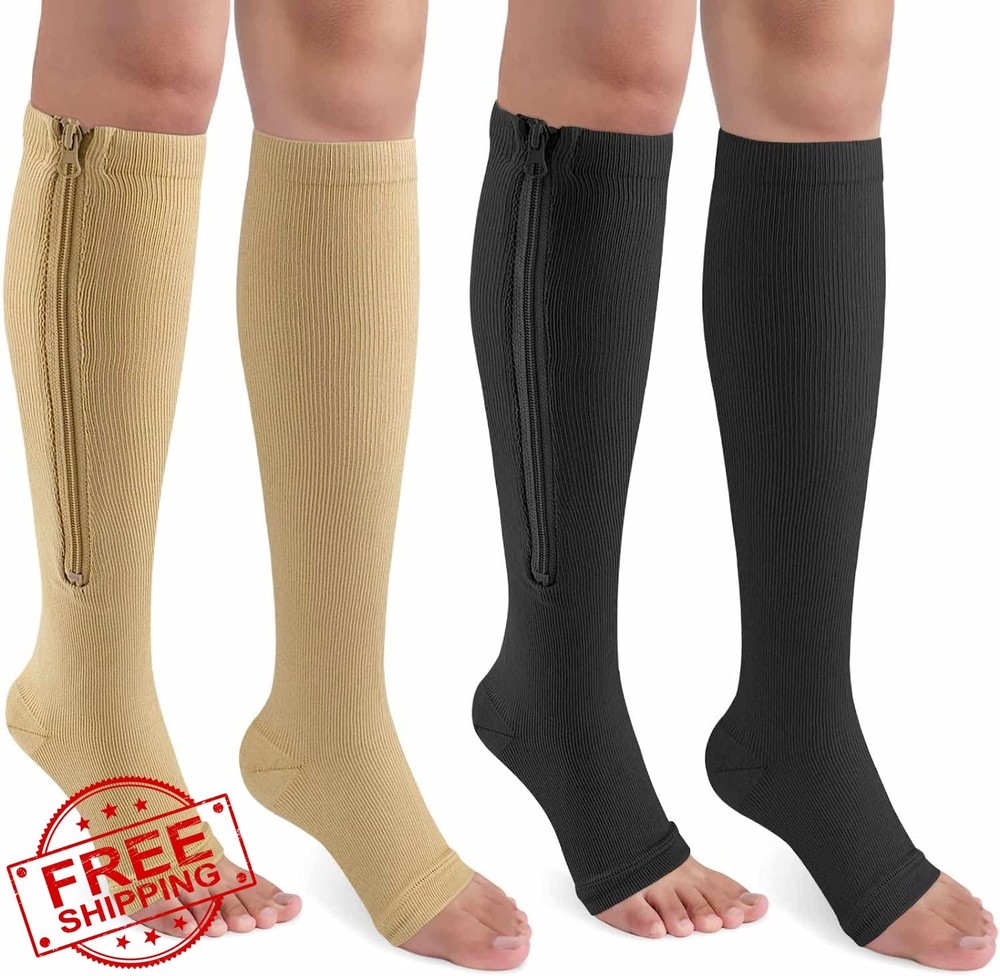 CASMON 2 Pairs Black+beige Compression Socks L-XL