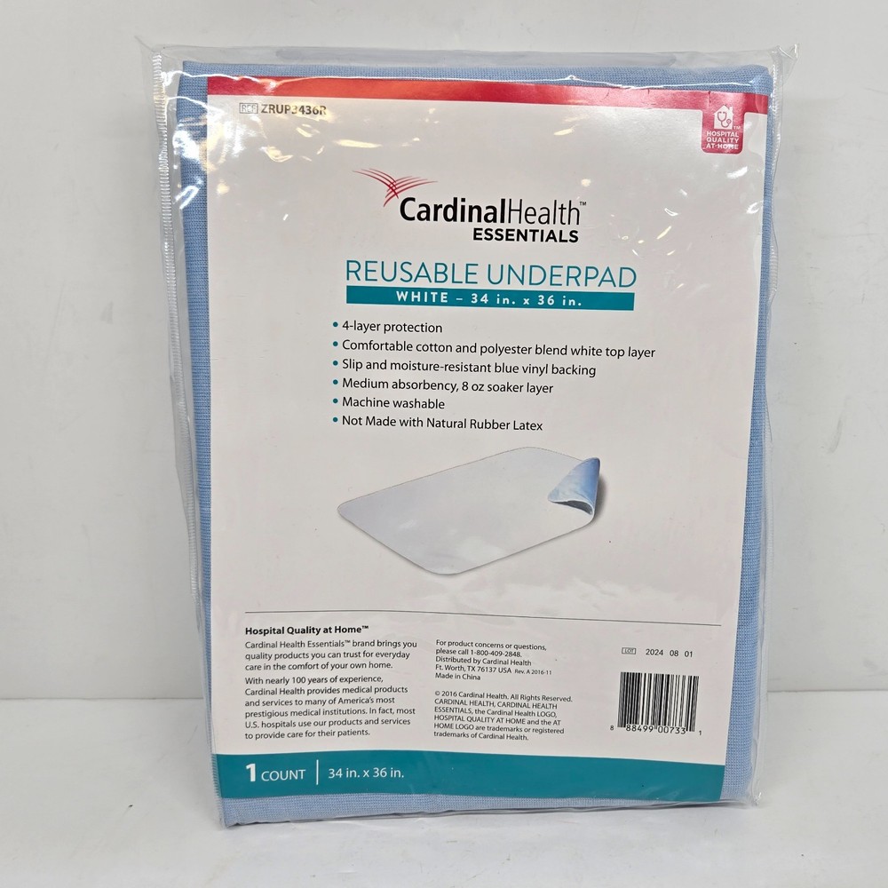 Cardinal Health Reusable Underpad White 34 in x 36 in Machine Washable Qty 1