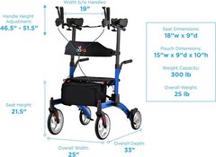 NOVA Dragon Rise UP Rollator, Upright Walker w/Contour Forearm, BLUE – OPEN BOX!