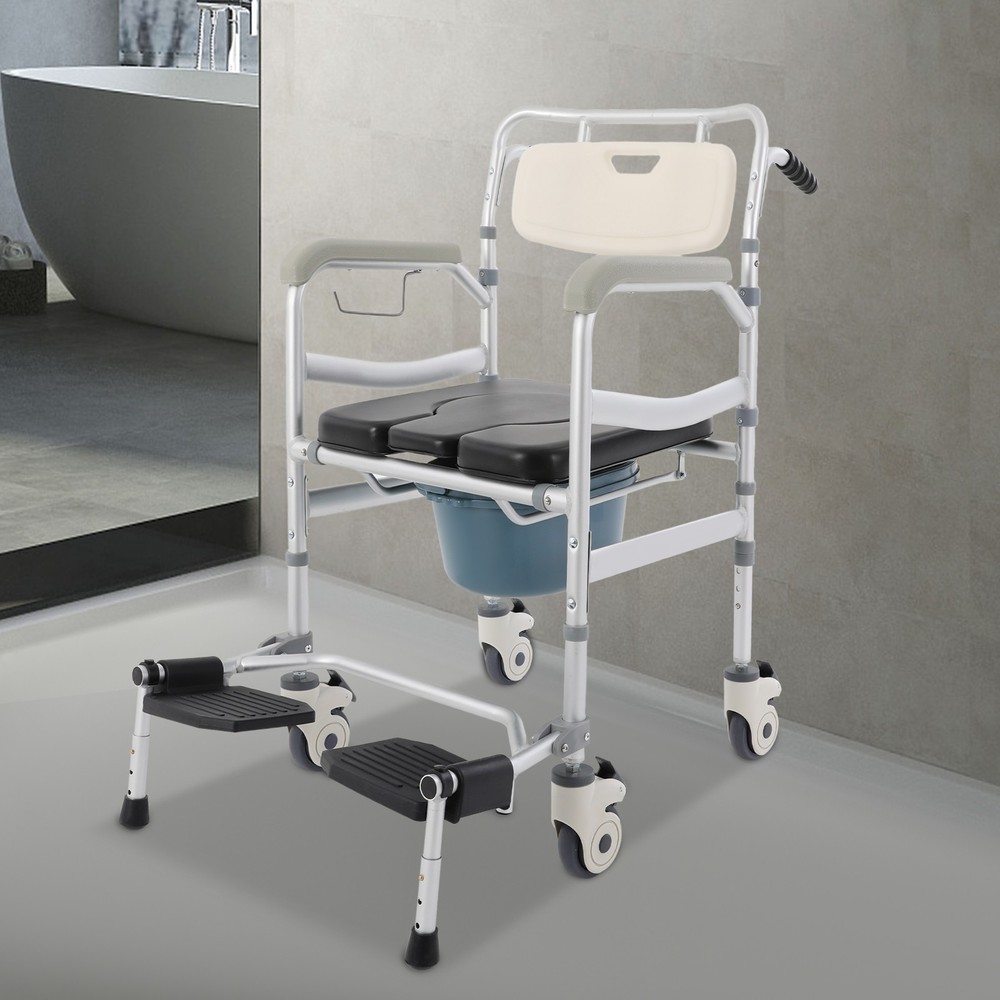 Rolling Shower Wheelchair Foldable Height Adjustable Toilet Chair 380 lbs