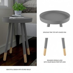 Lavish Home Round End Table – Wooden Mid-Century Modern Side Table Tray Top And