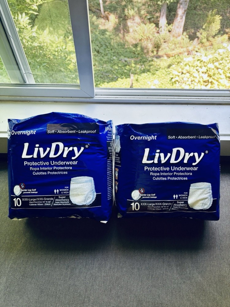 LivDry 2-Pack = 20ct Incontinence Underwear Overnight Comfort Leak Protection
