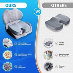 Extra Large Memory Foam Seat Cushion Lumbar Support Pillow Gray