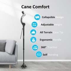 REHAND Adjustable Walking Cane for Seniors Adults – Ergonomic 36.0″, Black