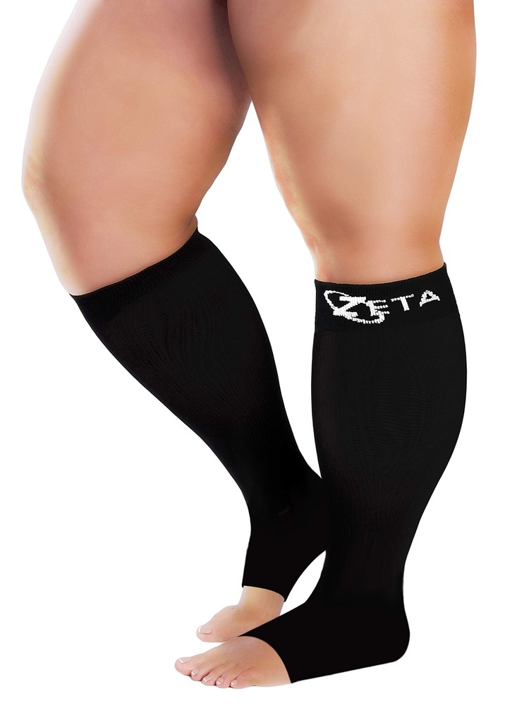 Open Toe Plus Size Support Socks – Short Length Wide Calf Compression Great f…