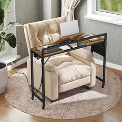 Recliner Table Overbed Table W/ Charging Station & Wheels Over The Bed Desk