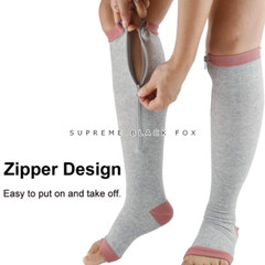 Open Toe Zipper Compression Socks Support Graduated Stockings Unisex 20-30mmHg