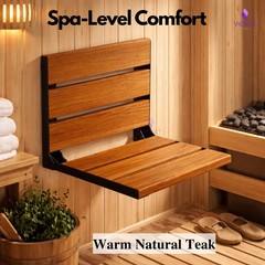 Easy Folding Handmade Teak Shower Seat Wall Mounted Bath Bench with Backrest