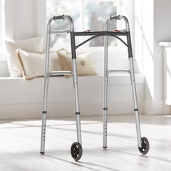 McKesson Aluminum 32 to 39″ H Dual Release Folding Walker with Wheels up to 350