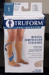 Truform 15-20 mmHg Compression Stockings Knee High Length, Open Toe, Black, Lar