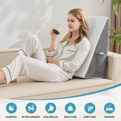 Yojoker Wedge Pillow for Sleeping – 12 Inch Bed 24x24x12″, White Grey