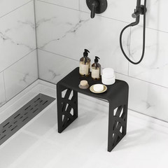 16.5 in W Freestanding Hollow Shower Seat, Solid Surface Stool in Matte Black