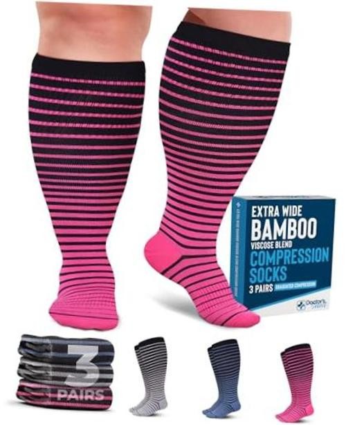 3 Pairs Plus Size 3X-Large Stripes (Pink/Cobalt Blue/Grey) – 3 Pairs