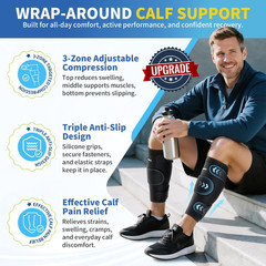 Calf Brace for Torn Calf Muscle – 2 Pack Adjustable Neoprene Compression Sleeve