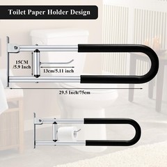 Flip-up Handicap Grab Bars, 29.6 Inch Toilet Safety Rails Wall Mount Grab Bar…