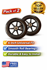 HEALTHLINE Wheels for Walker Rollator, 6 inch Pair, Black/ (2)/ (Front)……