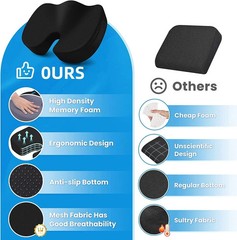 Seat Cushion, Memory Foam Chair Pad Cushion for Back Tailbone Pain Relief Black