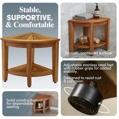 The Original 15.5″ Kai Corner Teak Shower Bench – Shower Stool with Storage S…