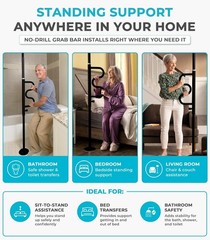Stander Wonder Pole Plus Rotating Double Grab Bar Tension Mounted Floor to