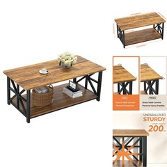 Greenforest Coffee Table Round Corner Farmhouse Center Table 2-Tier Storage