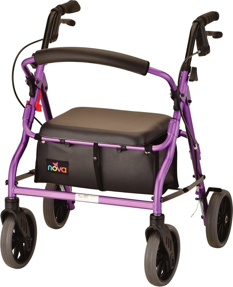 NOVA Zoom 18″ Seat Hght Foldable Rolling Walker Rollator 8″ Whls-OPENBOX PURPLE