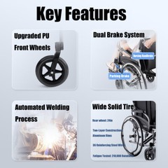 Yuwell H065C Lightweight Manual Wheelchair for Adults Foldable Transportation