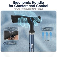 Foldable Adjustable Walking Cane Women Shock Absorbing All Terrain Tip Stick