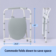 Dark Gray 3-in-1 Portable Folding Commode with Elongated Seat Microban Treated