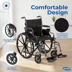 Invacare Folding Wheelchair with 18″ Seat, Removable Arms, Footrests – Black