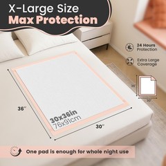 Bed Pads with Adhesive Strip 30″x36″, Thick Absorbent Incontinence Adults Und…