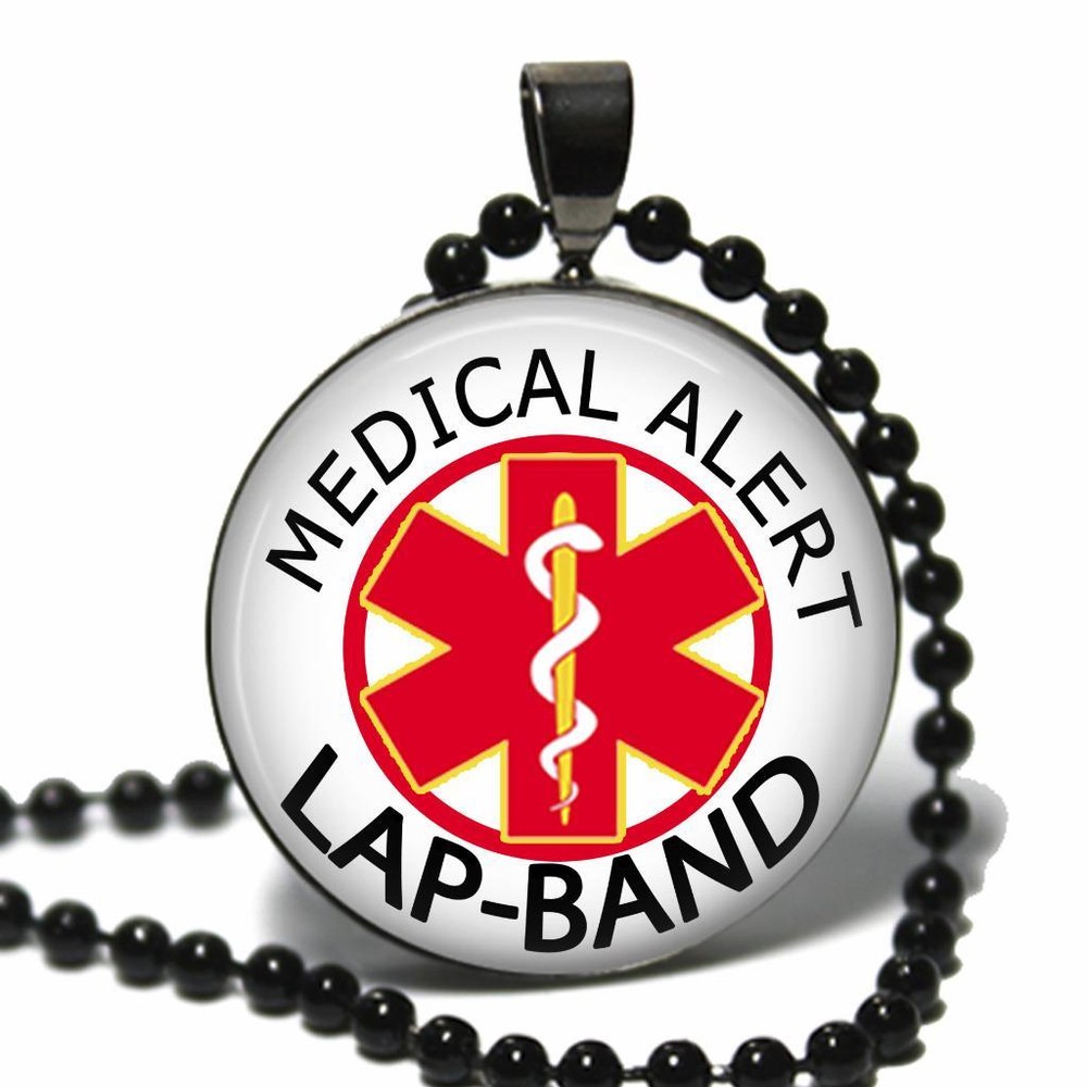 Lap-Band Gastric Band Medical Alert Necklace Glass Top Pendant & Chain