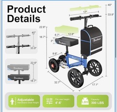 BlessReach All Terrain Foldable Knee Scooter Walker Compact Crutches Alternative