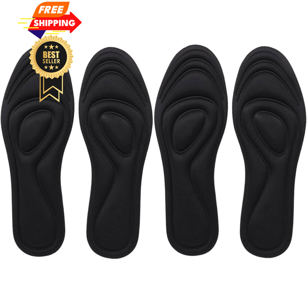 MtnLaur Memory Foam Insoles for Men 2 Pairs, Inner Soles, Shock 40-45, Black