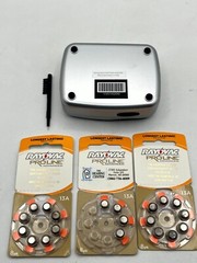 Resound 15514200 Hearing Aid Case Silver & Black with 20x Batteries