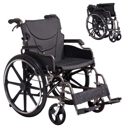 Folding Manual Transport Wheelchair 18″ Seat w/Front & Rear Locking Hand Brakes
