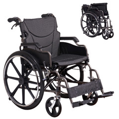 Folding Manual Transport Wheelchair 18″ Seat w/Front & Rear Locking Hand Brakes
