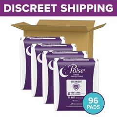 Poise Incontinence Overnight Pads 8 Drop Extra Coverage Long 96 Count 4 Packs