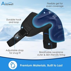 Atsuwell Shoulder Ice Pack Wrap & Brace for Rotator Cuff Cold Large, Black