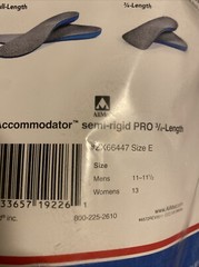 AliMed Accommodator Semi-Rigid Pro 3/4 Length Orthotic Insole Size Men 11-11.5