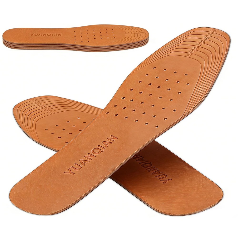 Clarmonde Genuine Leather Shoe Insoles, Absorbent Ultra US 5.5-10.5, Brown