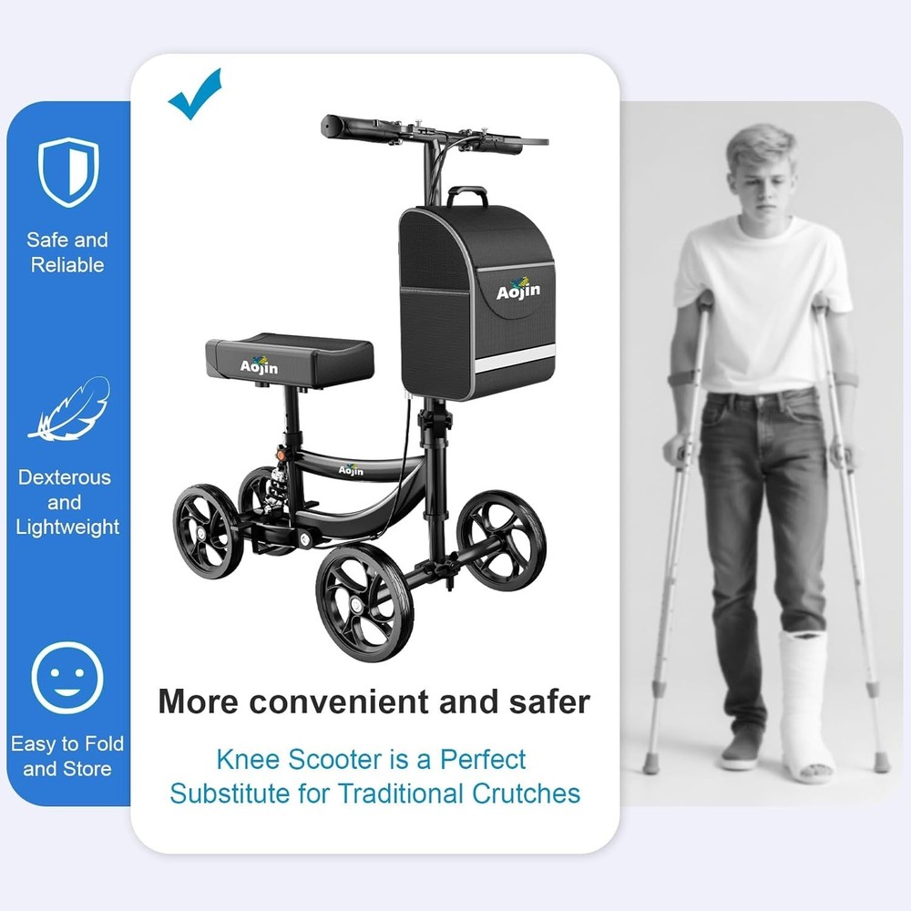 New Aojin Steerable Knee Scooter for Adults, Foldable w/ Dual Brake,
