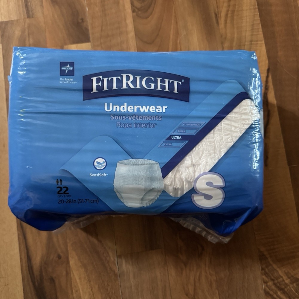 New 3 (66 Total) Packs Medline FitRight Ultra Adult Underwear Briefs Sm 20-28”