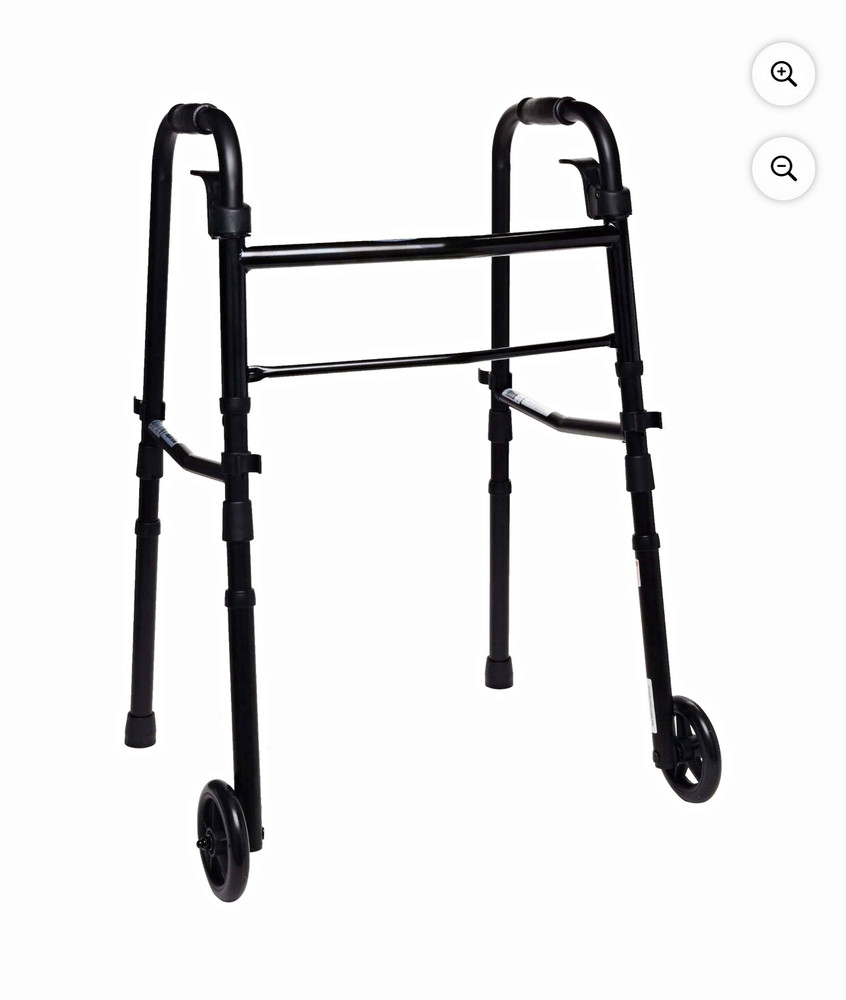 Black Foldable Adjustable Height 2-Wheel Walking Frame Walker 350 lb Capacity