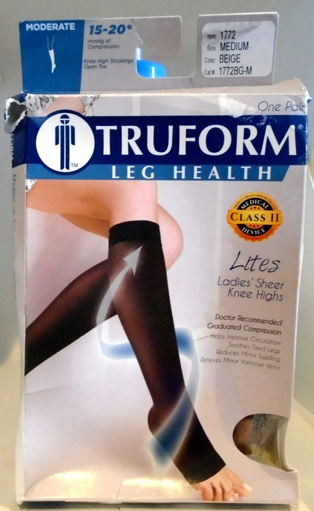 Truform Leg Health Lites Sheer Knee Highs BEIGE Medium OPEN TOE 1772BG-M